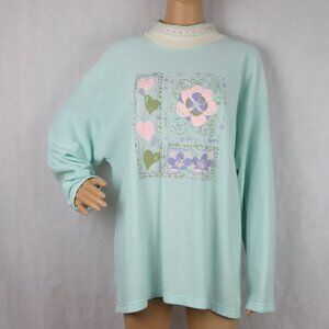 Vintage Bobbie Brooks Sweater Sweatshirt 90s Grandma Floral Blue Cute Country